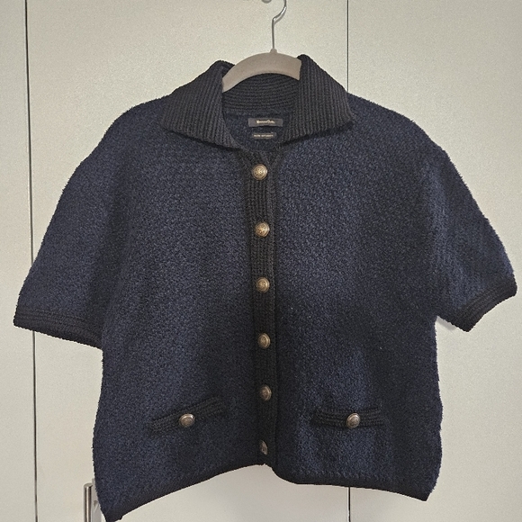 Massimo Dutti Navy Blue Short Sleeve Cardigan Size M